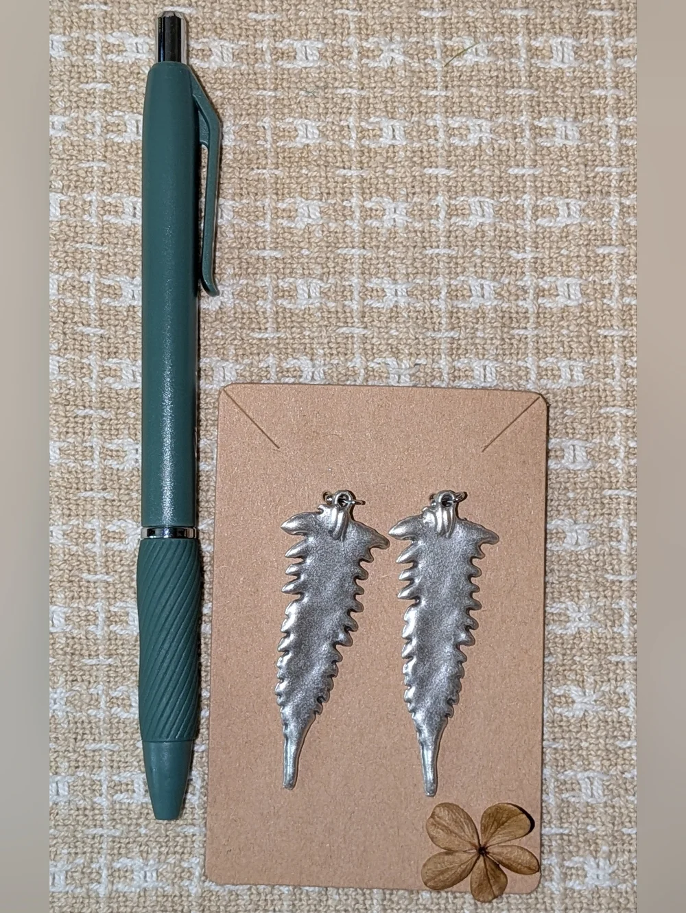 Textured Fern Leaf Dangle Earrings - Picture 3 of 3